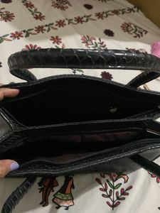 Black Snakeskin Print Handbag