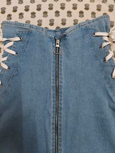 Blue Denim Lace-Up Mini Skirt