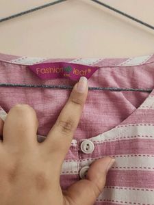 Pink Striped Cotton Kurta