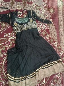 🖤 Black &amp; Gold Embroidered Anarkali Gown ✨