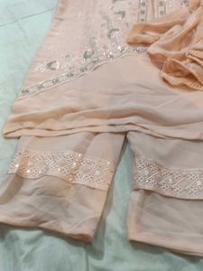 Elegant Peach Kurta Set with Sequins