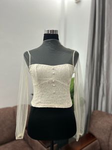 Sheer Sleeve Lace Corset Top