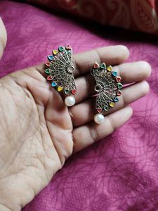 Boho Peacock Feather Earrings