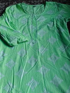 Lime Green Embroidered Cotton Kurta
