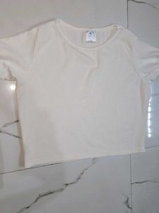 Cream Textured Crop Top