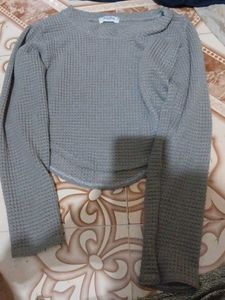 Gray Waffle Knit Cropped Sweater