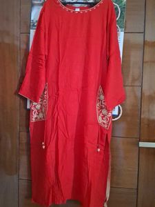 Vibrant Red Embroidered Kurta