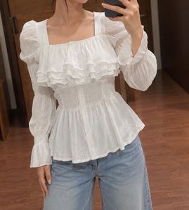 Chic White Ruffle Square Neck Top
