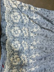 Sky Grey Top With White Chickan Work