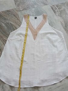 White Sleeveless V-Neck Top with Crochet Trim