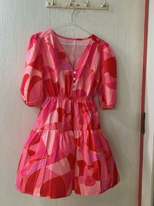Vibrant Pink & Red Abstract Print Dress
