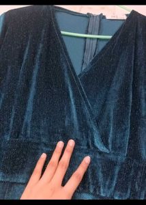 Elegant Teal Velvet Wrap Dress