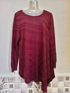 Maroon Textured Long Sleeve Top