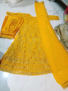 Vibrant Yellow Embroidered Kurta Set 3pc