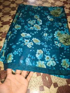 Elegant Teal Floral Print Saree