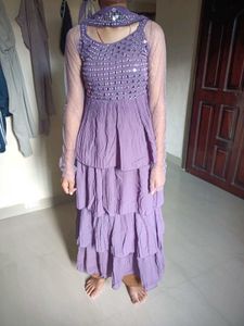 Elegant Purple Tiered Kurta Set