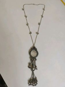 Boho Oxidized Silver Mirror Pendant Necklace