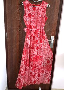 Red Floral Sleeveless Maxi Dress