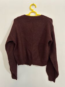 Chic Maroon Button-Up Knit Cardigan