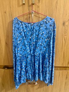 Blue Floral Print Tiered Top
