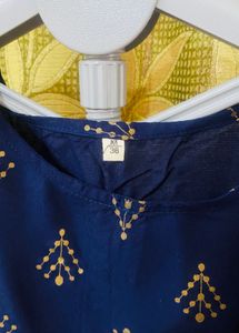 Navy Blue Ethnic Kurti with Gold Print