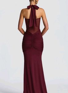 Elegant Maroon Halter Neck Evening Gown