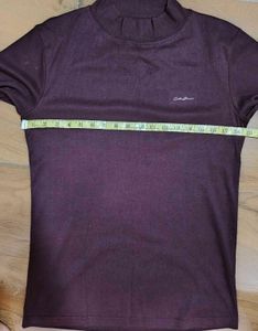 Men's Burgundy Mock Neck Long Sleeve T-Shirt