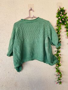 Green Cropped Knit Cardigan