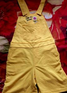 Yellow Shortalls with Flower Embroidery