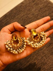 Traditional Pearl Chandbali Earrings – Golden Ethn