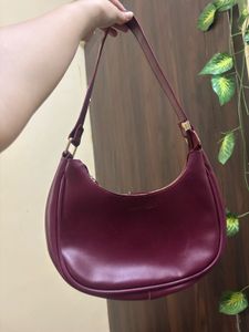 Maroon Crescent Hobo Bag