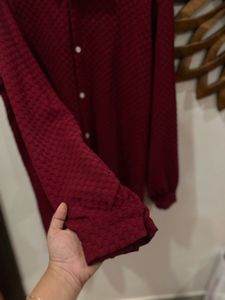 Maroon Textured Shirt Dress