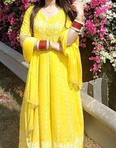 🤩Yellow Anarkali Kurti With Pant