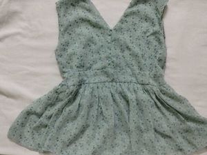 V-Neck Mint Green Floral Peplum Blouse