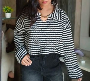 Striped Knit Cropped Sweater