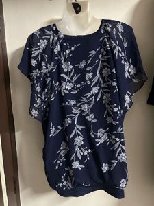 Navy Blue Floral Print Top