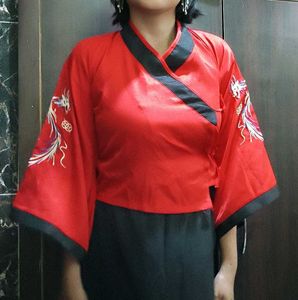 Red Dragon Embroidered Kimono