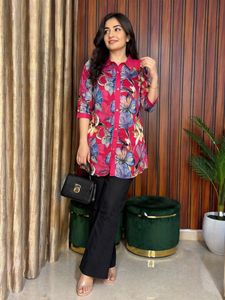 Vibrant Floral Printed Chinnon Shirt