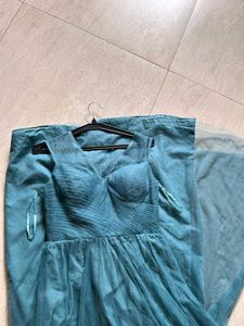 Elegant Teal Tulle Maxi Dress