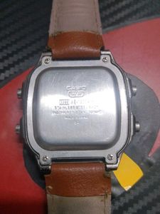 Retro Digital Watch with Brown Leather Strap