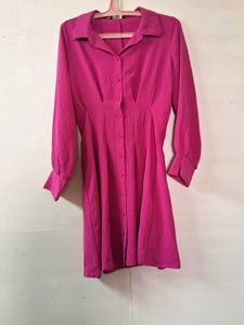 Hot Pink Button-Down Shirt Dress
