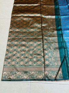 Blue Silk Saree with Gold Border