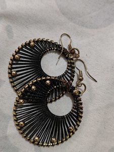 Boho Black &amp; Gold Hoop Earrings