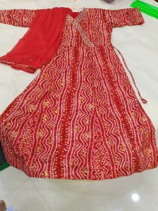 Red Bandhani Kurta Set with Dupatta