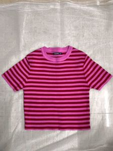 Pink & Red Striped Cropped Top