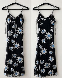 Black Daisy Print Slip Dress
