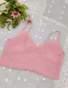 Pink Lace Trim Cropped Cami Top