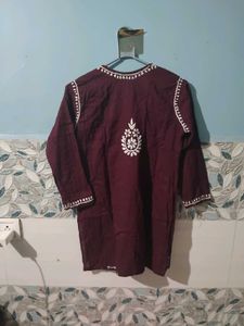 wine color chikankari kurti