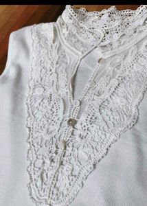 White Lace Trim  Cotton Sleeveless Top