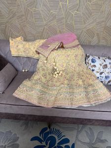 yellow pink beautiful lahanga with emb